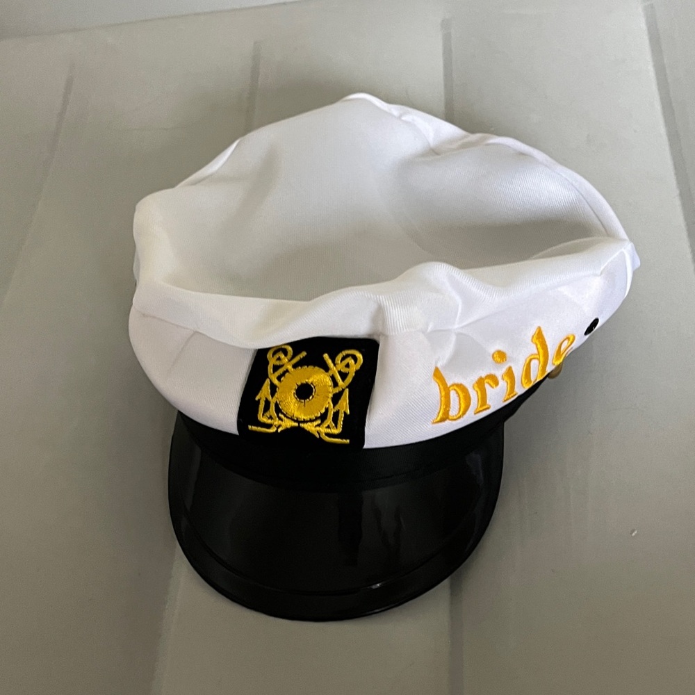 Bride White Sailor Cap with Gold Embroidery - women’s Accessories